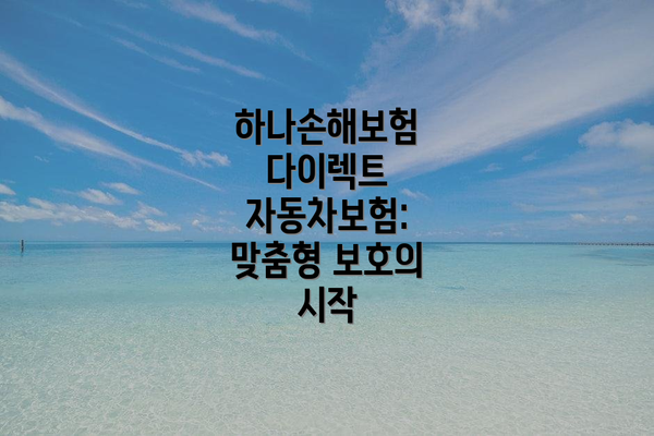 하나손해보험 다이렉트 자동차보험: 맞춤형 보호의 시작