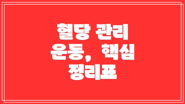 혈당 관리 운동,  핵심 정리표