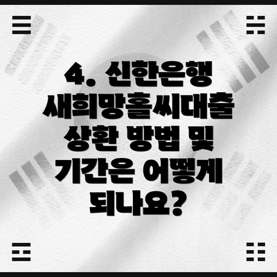 4. 신한은행 새희망홀씨대출 상환 방법 및 기간은 어떻게 되나요?