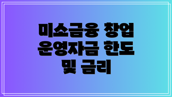 미소금융 창업 운영자금 한도 및 금리