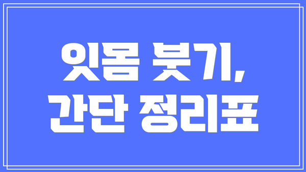 잇몸 붓기, 간단 정리표