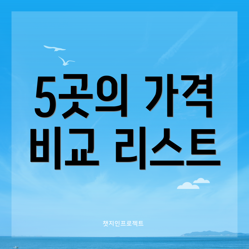5곳의 가격 비교 리스트